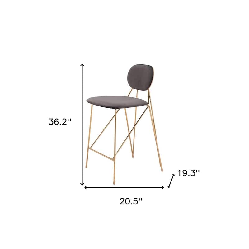 HomeRoots Set of Two 26" Gray and Gold Velvet and Steel Low Back Counter Height Bar Chairs