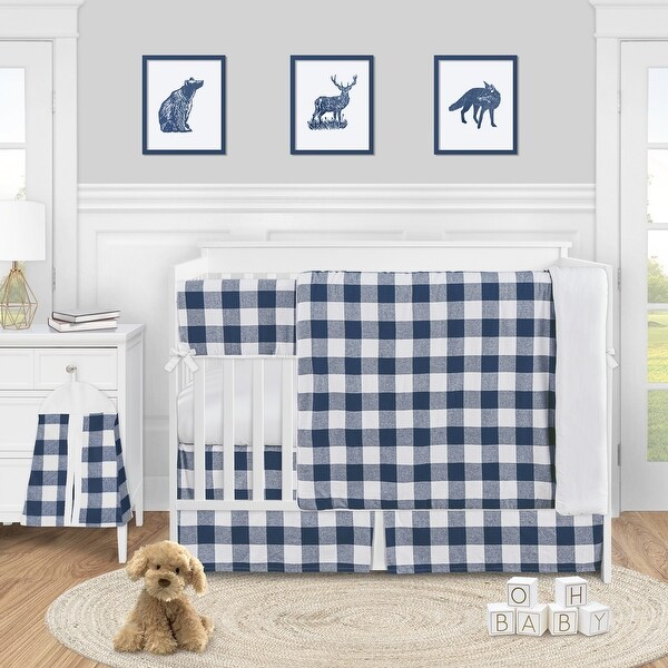 Navy Buffalo Plaid Check Boy 5 piece Nursery Crib Bedding Set Blue and White Woodland Rustic Country Farmhouse Lumberjack Bed Bath Beyond 31785120