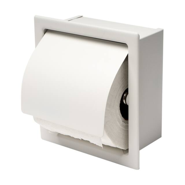 White Matte Stainless Steel Recessed Toilet Paper Holder with Cover