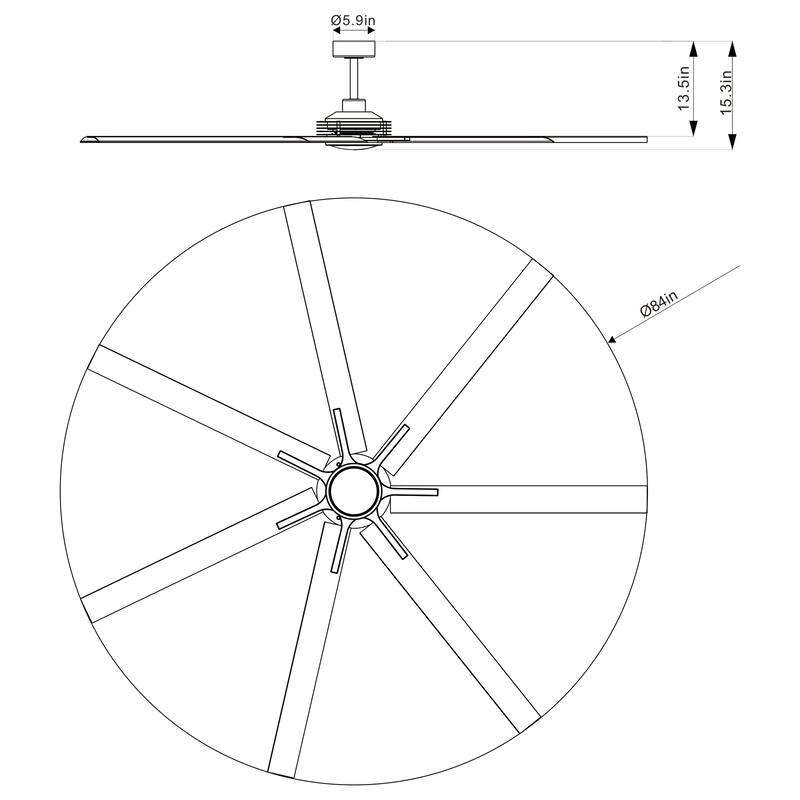 84"/ 100" Black Industrial Extra Large Commercial Ceiling Fan with Light