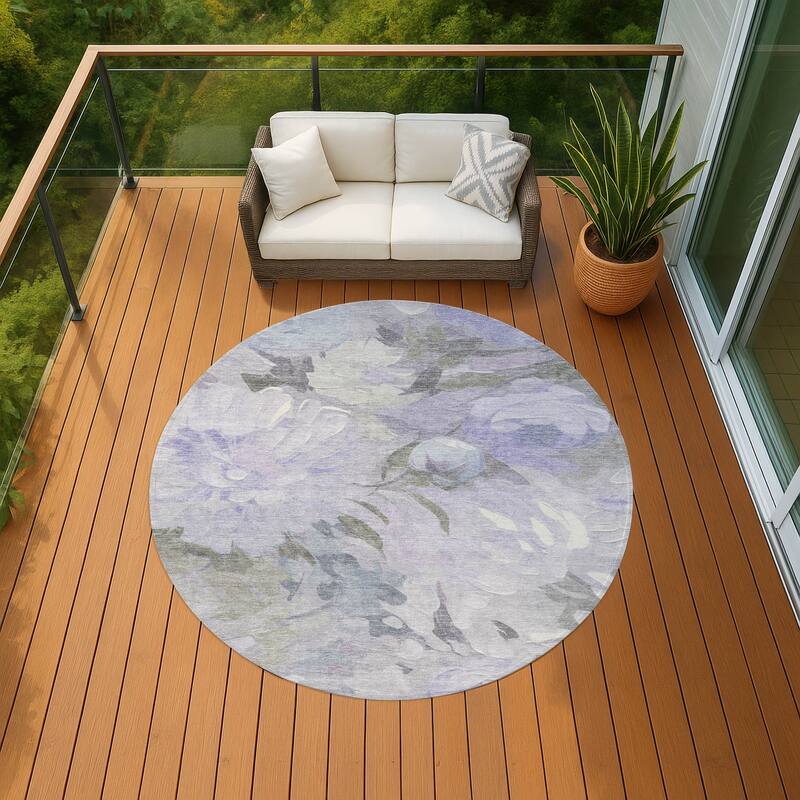 Machine Washable Indoor/ Outdoor Watercolor Floral Chantille Rug - Lavender - 8' x 8'