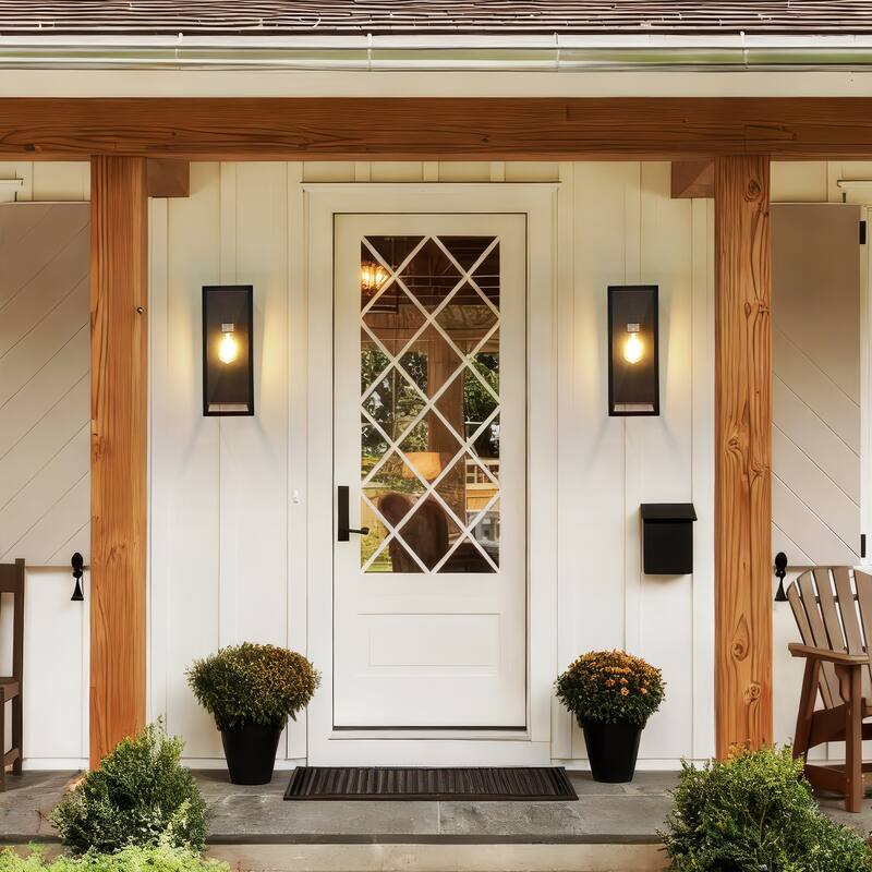 Modern Outdoor Wall Lanterns,with Rectangular Metal & Glass Sconce, Waterproof Exterior Wall Light for Patio/Front Door/Garden