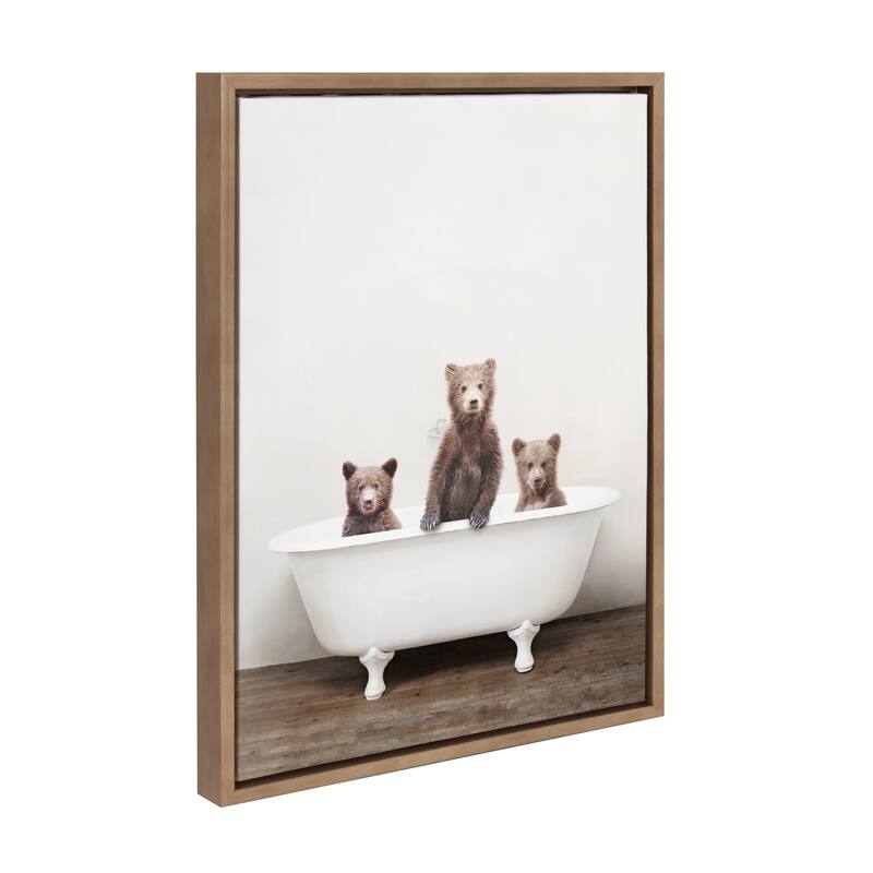 Kate and Laurel Sylvie Three Little Bears in Vintage Bathtub Framed Canvas by Amy Peterson - 18x24 - Plastic - Gold