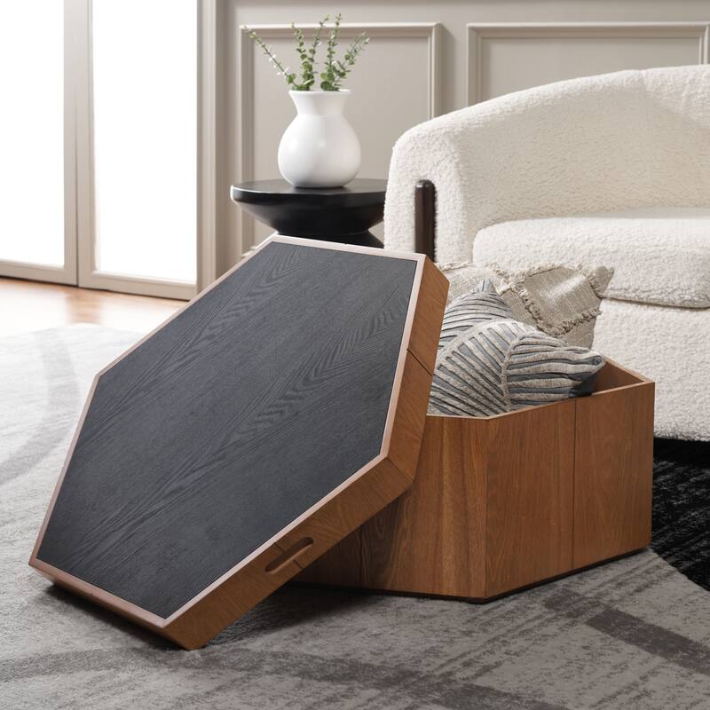 SAFAVIEH Ingelinde Hexagon Tray Top Coffee Table with Storage - 27" W x 23" D x 13" H