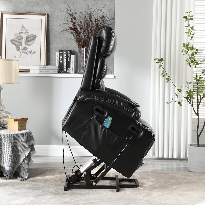 PU Leather Power Lift Recliner with Massage, Heating & Cup Holders