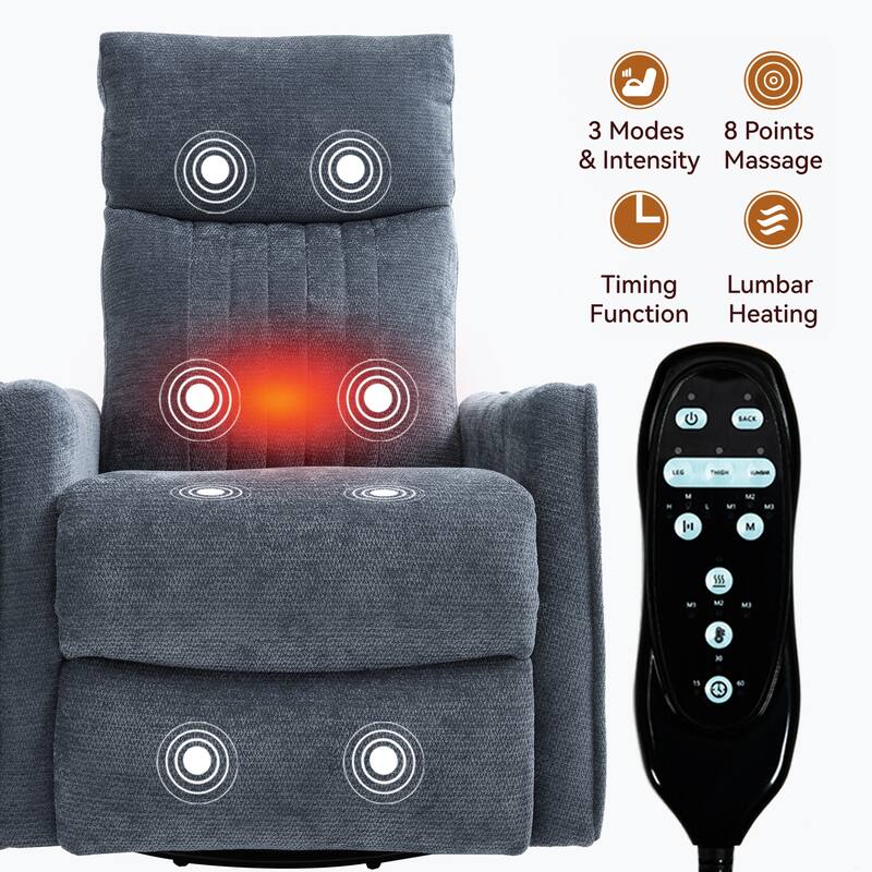 Fabric Recliner Chair with Massage Heat Rocker and 360 Degree Swivel