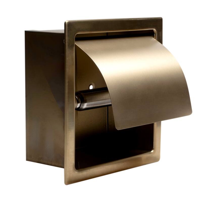 ALFI brand ABTPP77-BG PVD Brushed Gold Stainless Steel Recessed Toilet Paper Holder with Cover