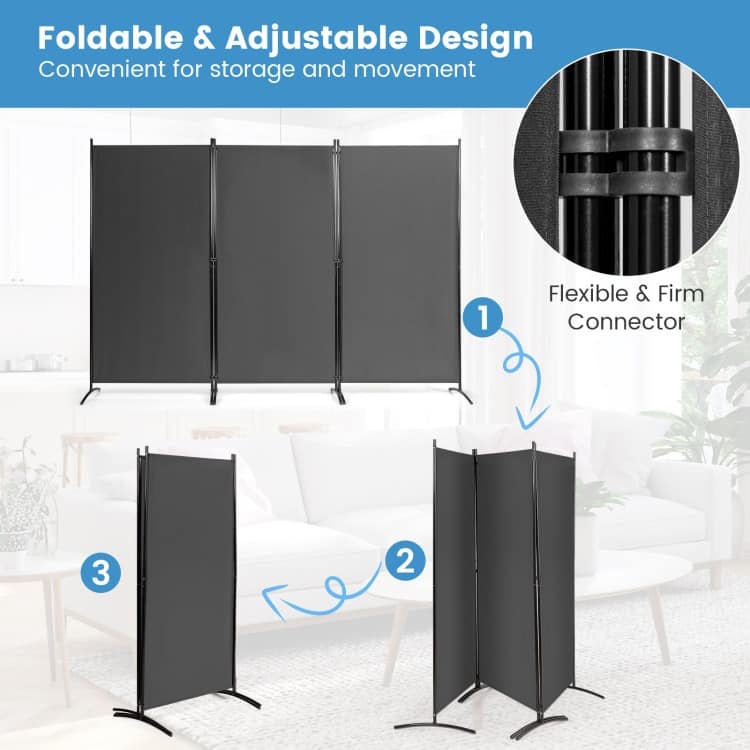 6-Foot 3-Panel Room Divider with Sturdy Hinges and Steel Base - 102.5" x 20" x 72"