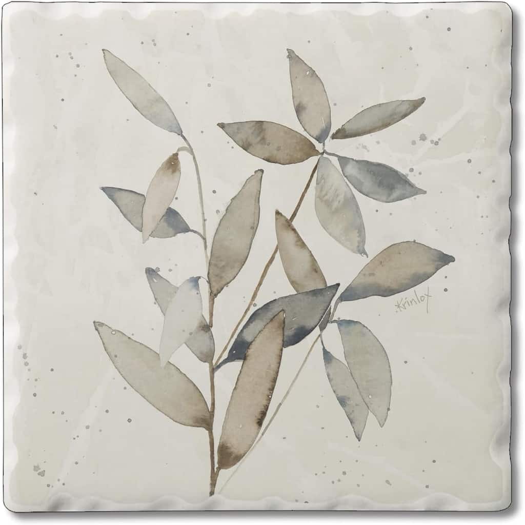 Absorbent Stone Tumbled Tile Coasters, Neutral Botanicals II, Set of 4