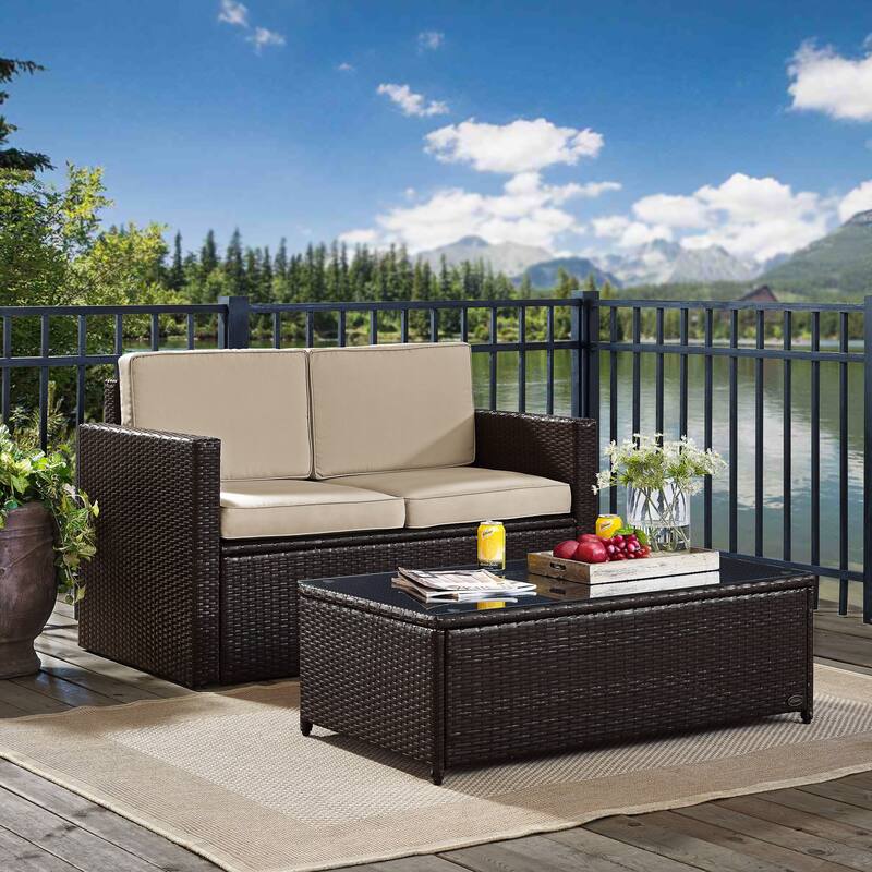 Palm Harbor 2 Piece Outdoor Wicker Seating Set With Sand Cushions