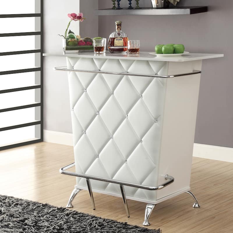 Mine Contemporary 47-inch Wide Faux Leather Tufted Bar Table by Furniture of America - White