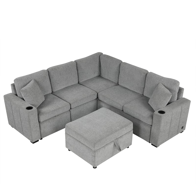 84.7" Sectional Sofa Convertible Pull-out Sofa Bed L-shaped Sofa U-shaped Sofa with a Movable Storage Ottoman
