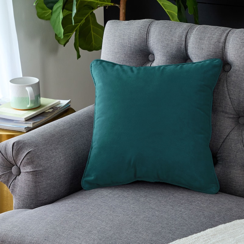 Sorra Home Solid Velvet Indoor Corded Pillow Single - 20 in H x 20 in W x 6 in D - Nile