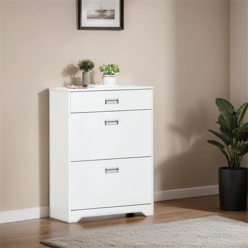 Shoe Cabinet Modern Storage Rack with 2 Flip Doors Adjustable Shelf