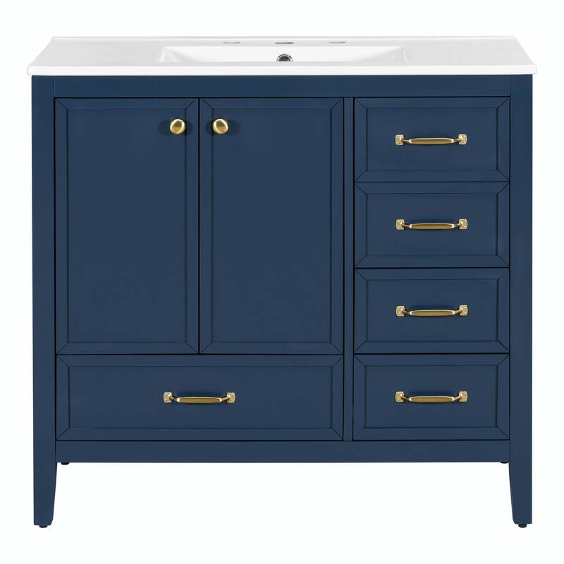 36" Bathroom Vanity with Sink, Cabinet with Soft-Closing Door, 4 Drawers in Varying Sizes