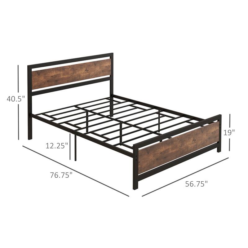 Full Size Metal Platform Bed with Strong Slats, Headboard, and Footboard