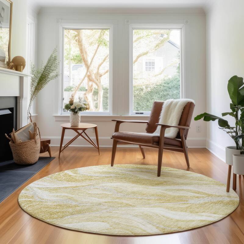 Premium Washable Super Soft Abstract Contemporary Mayfield Rug - Gold - 8' x 8' - Round