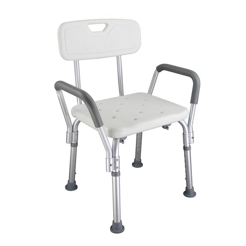 Aluminum Alloy Elderly Bath Chair with Backrest Shower Chair - White - White
