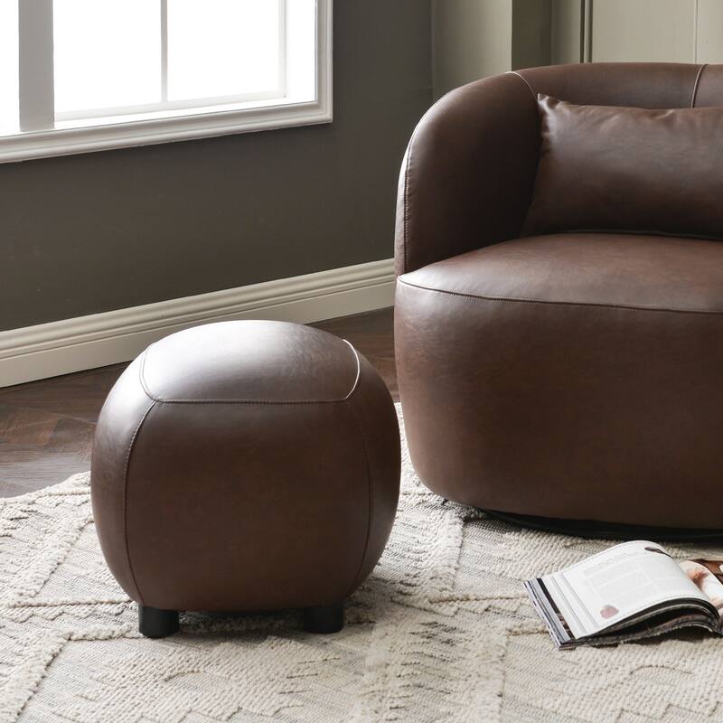 KINWELL 23" Wide Faux Leather Upholstered Ottoman Footrest, PU Entryway Footstool