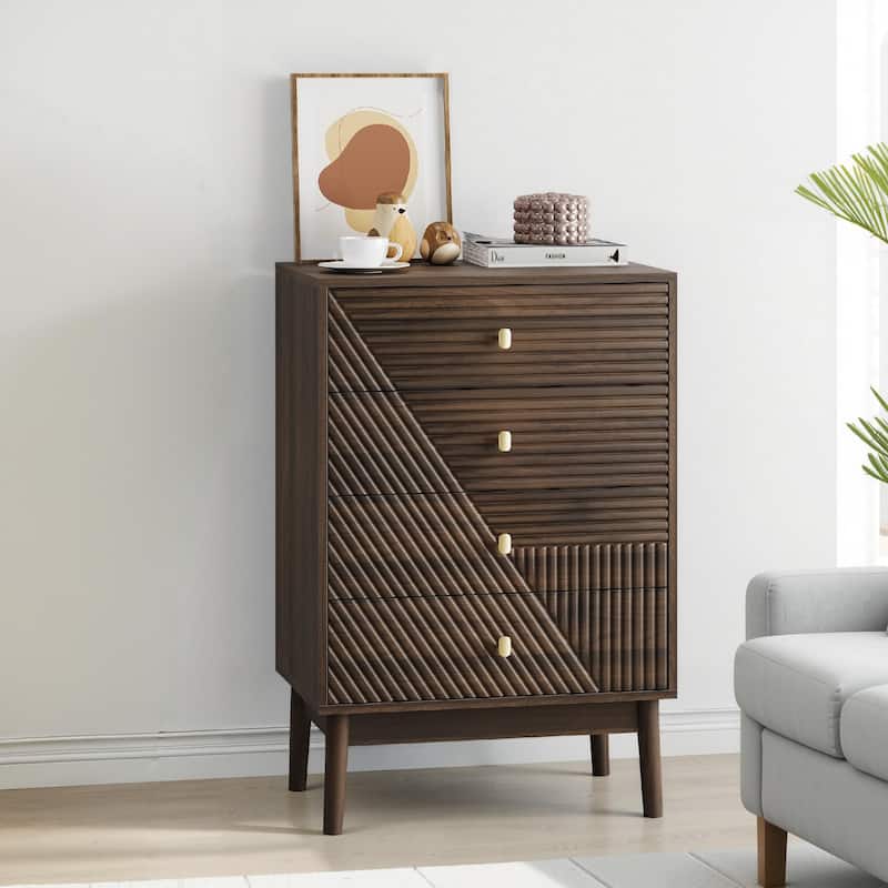 Modern Four-Drawer Dresser In Walnut – Versatile Storage Cabinet For Bedroom, Living Room, Or Hallway‌