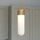 preview thumbnail 1 of 9, Thalia Contemporary Mini Pendant Ceiling Light White Pill Glass Antique Gold - 4.75-in W x 15.5-in H x 4.75-in D