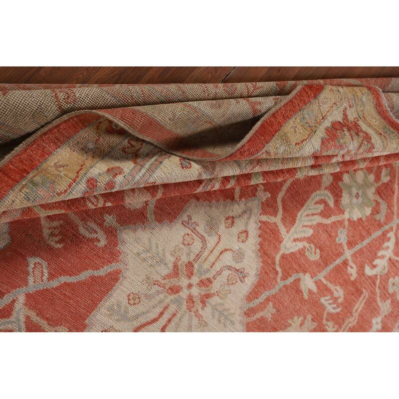 Orange Turkish Oushak Vegetable Dye Area Rug Handmade Wool Carpet - 9'4"x 12'1"
