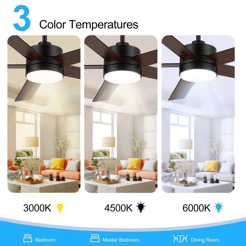 56 Inch 5-Blade LED Ceiling Fan with Light Remote and 2 Downrods