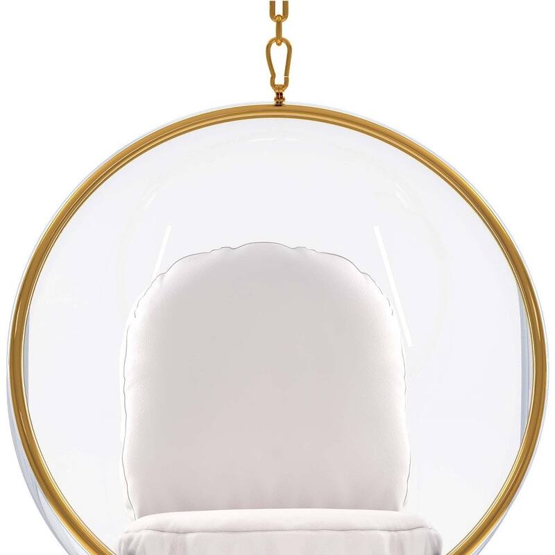 HomeRoots 42" White and Gold Acrylic and Faux Leather Hanging Balloon Chair - 42' X '42' X '25