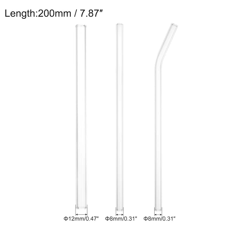Reusable Straws Glass Straw, 3pcs 8/12mm w Cleaning Brush, Transparent - Transparent
