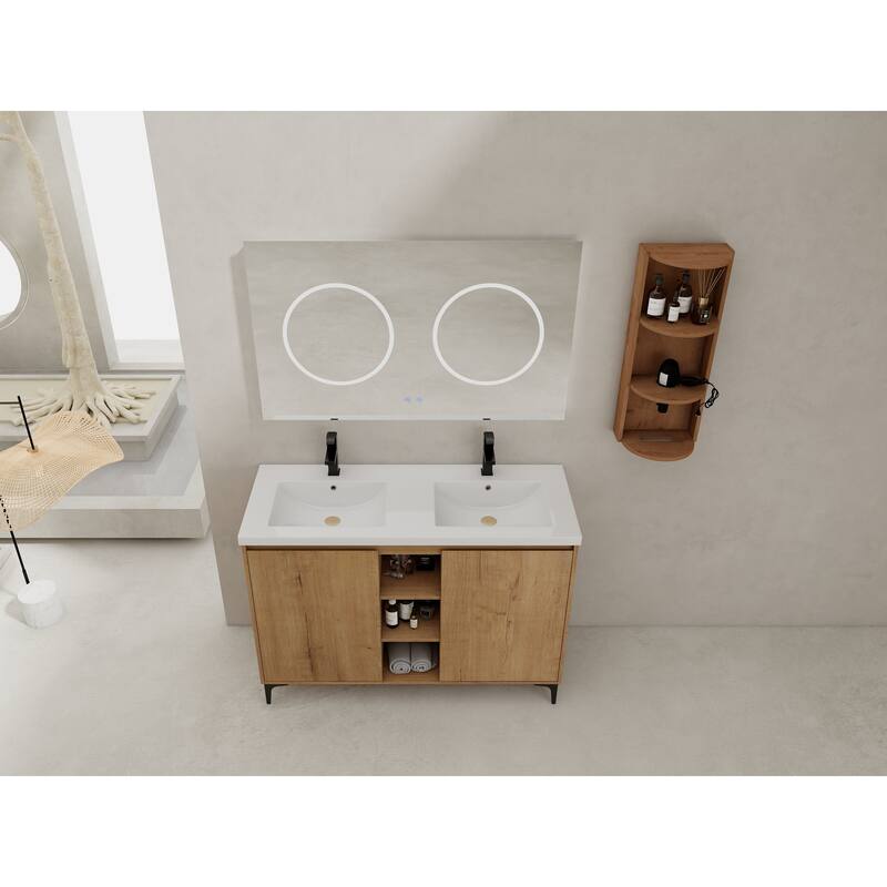 48" Freestanding Bathroom Vanity With Double Sink and Storage Rack, Soft Close Doors