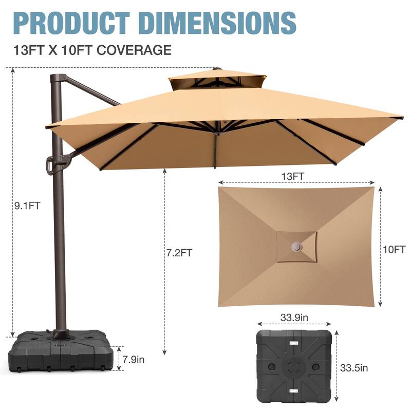 VredHom Outdoor Patio Offset Umbrella 360 Degree Rotation with Base