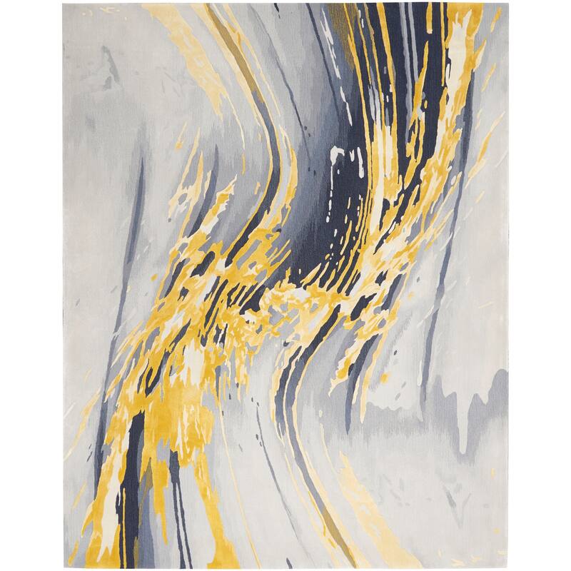 Nourison Prismatic Modern Abstract Gold Watercolor Area Rug - 2' x 3' - Grey/Gold - Rectangle