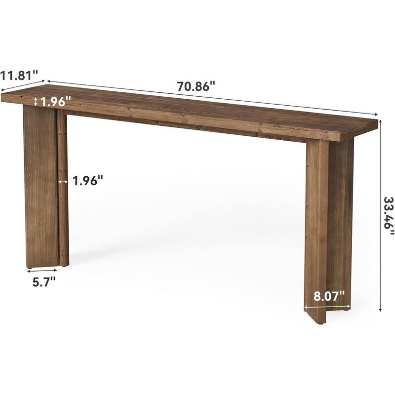 63-Inch Farmhouse Solid Wood Console Entryway Table with 2-Tier Shelf - 62.99" W x 11.81" D x 31.49" H