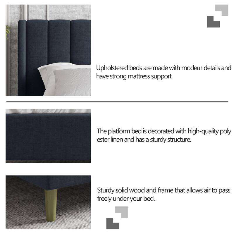 Aufank Bed Frame Upholstered Platform with Wooden Slats, Noise-Free