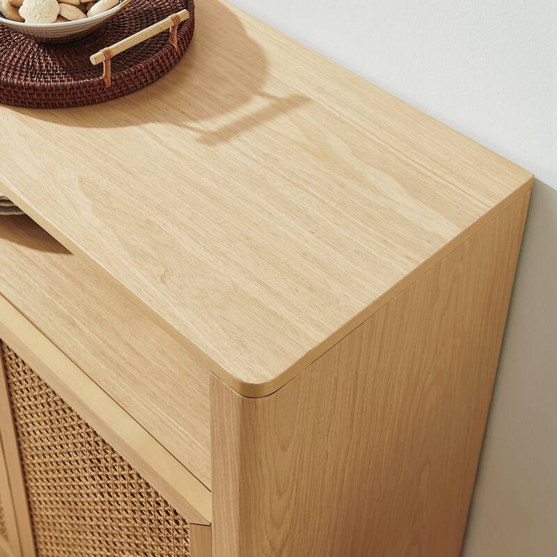 Mid Century Modern Rattan Sideboard Buffet Cabinet with Storage