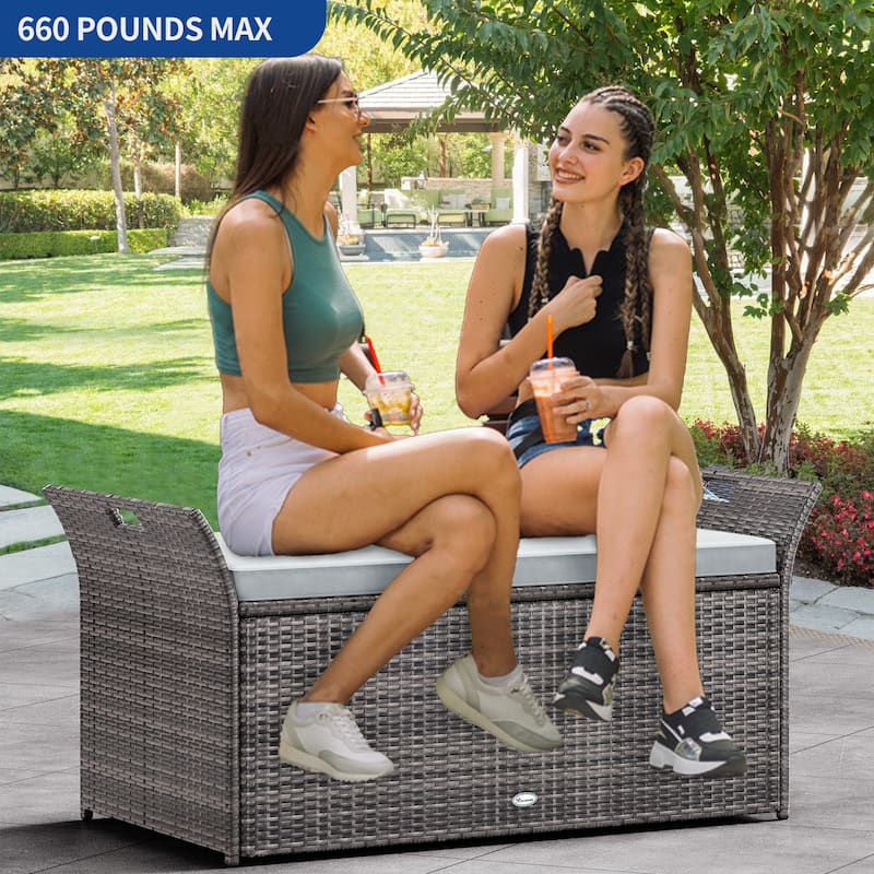 90 Gallon Outdoor Wicker Deck Box - N/A