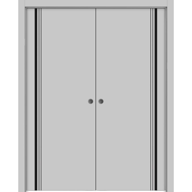 French Double Pocket Doors 36x80 Planum 0011 Grey Matte Kit Trims Rail - Grey - 84" x 80" ( 2* 42x80)