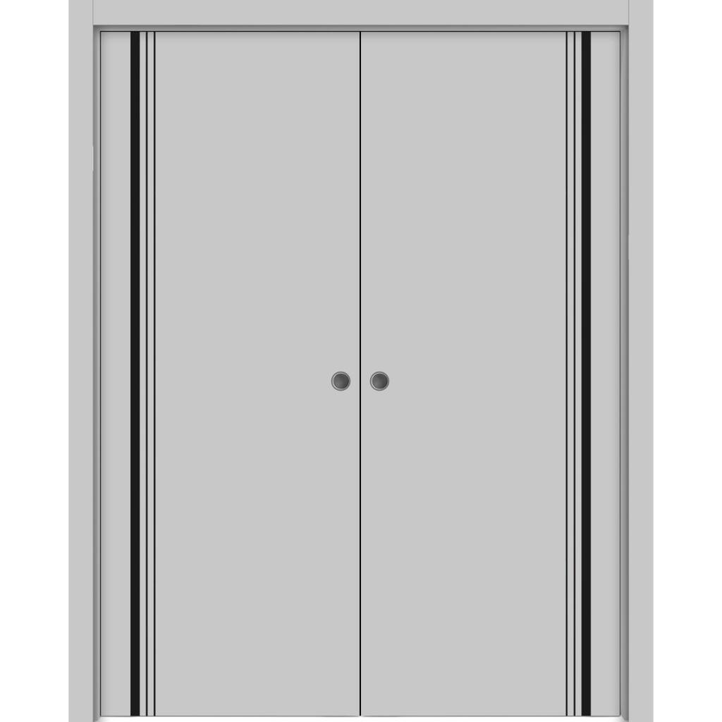 French Double Pocket Doors 36x80 Planum 0011 Grey Matte Kit Trims Rail