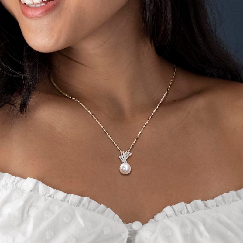 Miadora 11-12mm Cultured Freshwater Pearl and Diamond Accent Drop Sterling Silver