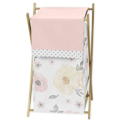 Yellow and Pink Watercolor Floral Collection Laundry Hamper - Blush Peach Grey and White Shabby Chic Rose Flower Farmhouse