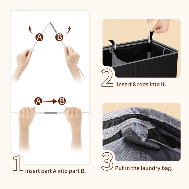 Laundry hamper 3 section - 32.7"L x 12.2"W x 27.6"H