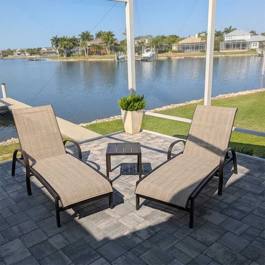 PURPLE LEAF Chaise Lounge Chair for Outdoor 3 Pieces Cast Aluminum Sunbathing Lounge Chairs for Patio Lawn Patio Lounge Chair