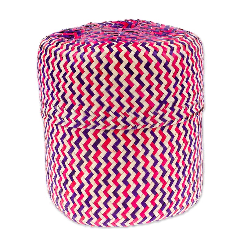Novica Handmade Tiger In Fuchsia Natural Fiber Basket