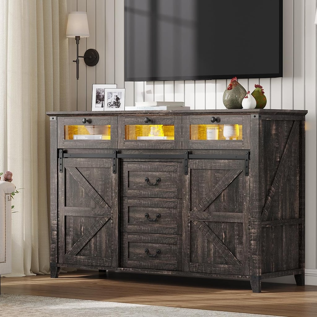 6 Drawers Dresser Storage Bedroom 2 Sliding Barn Door