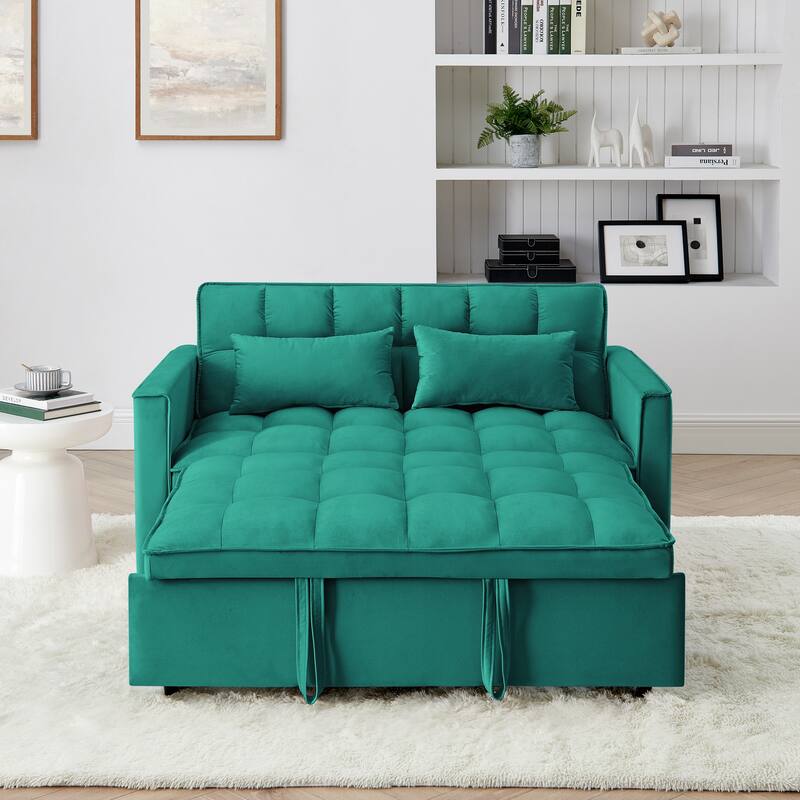 Anmytek 54.33 Inch Space-Saving Velvet Sofa Bed - 3 Lengths Foldable Pull-Out Adjustable Back