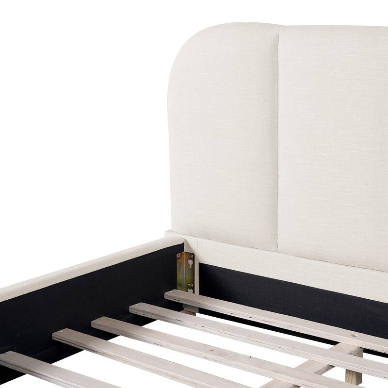 Christopher Knight Home - Modern Upholstered Linen Fabric Bed Frame with Wooden Leg - with Curved Headboard Design