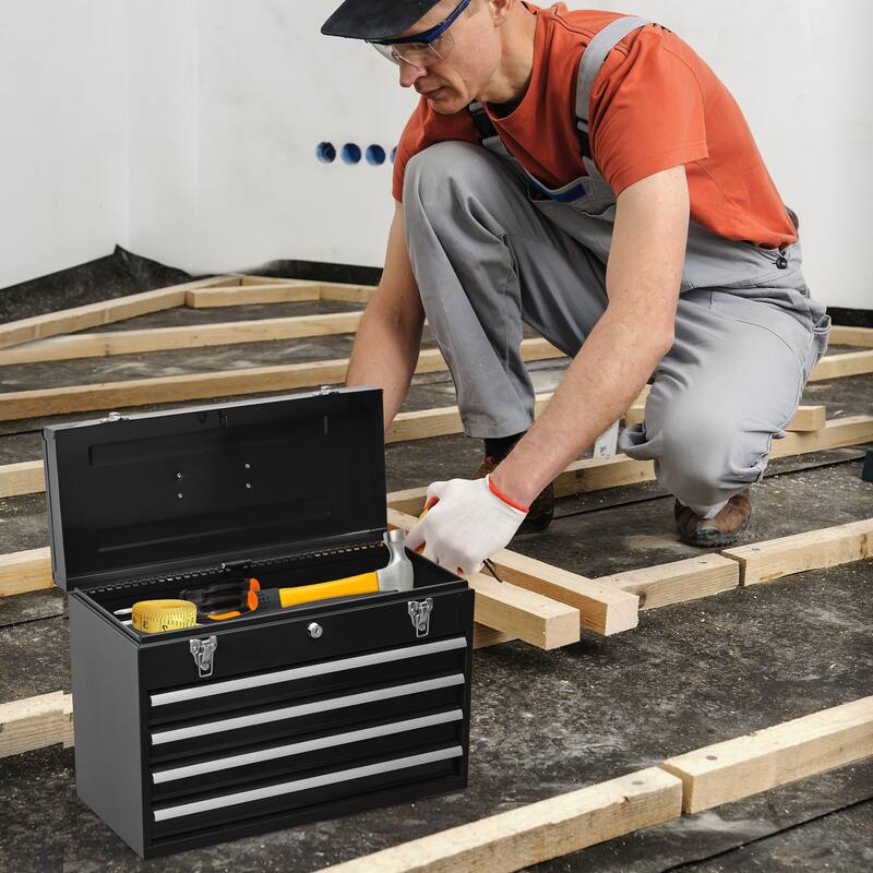 Portable Steel Tool Box with 4 Drawers,Cylinder Lock and Latch Closure