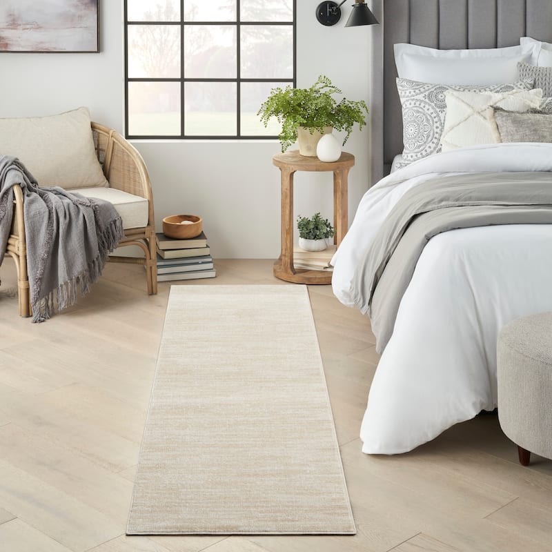 Nourison Modern Solid Indoor/Outdoor Area Rug - 6' Runner - Ivory/Beige