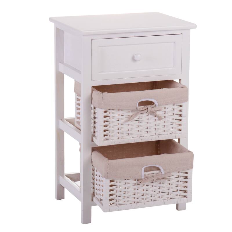 One Drawer Nightstand With Two Removable Baskets, Storage Bedside Table, Modern End Table With Tall Legs