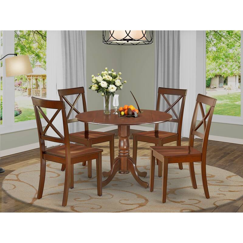 East West Furniture Modern Dining Table Set- a Round Wooden Table and Dining Room Chairs, Mahogany (Pieces Options) - DLBO5-MAH-W